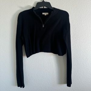 Cropped Ribbed Sweater 3/4 zip up